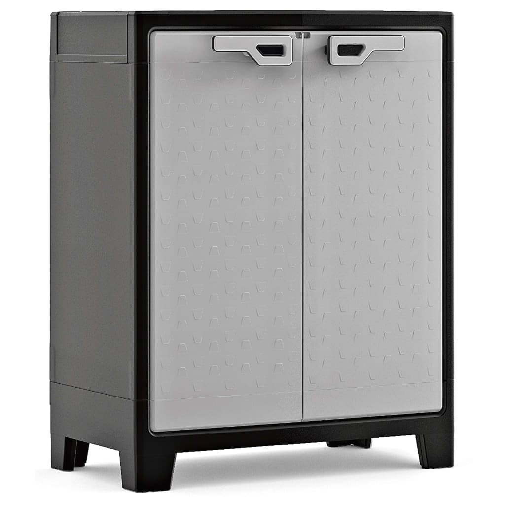 Keter Armario Titan Bajo|Almacenaje Interior y Exterior|Resina|Resistente al Agua con 2 Puertas y 2 Baldas regulables en altura|Color Negro/Gris|80 x 44 x 182 cm