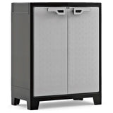 Keter Armario Titan Bajo|Almacenaje Interior y Exterior|Resina|Resistente al Agua con 2 Puertas y 2 Baldas regulables en altura|Color Negro/Gris|80 x 44 x 182 cm