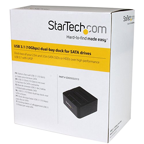 StarTech.com Docking Station de 2 Bahías - USB 3.1 a SATA - USB 3.1 (10 Gbps) - SATA I/II/III de 2,5/3,5" - Base de Acoplamiento SSD/HDD - de Intercambio en Caliente - Carga Superior (SDOCK2U313)