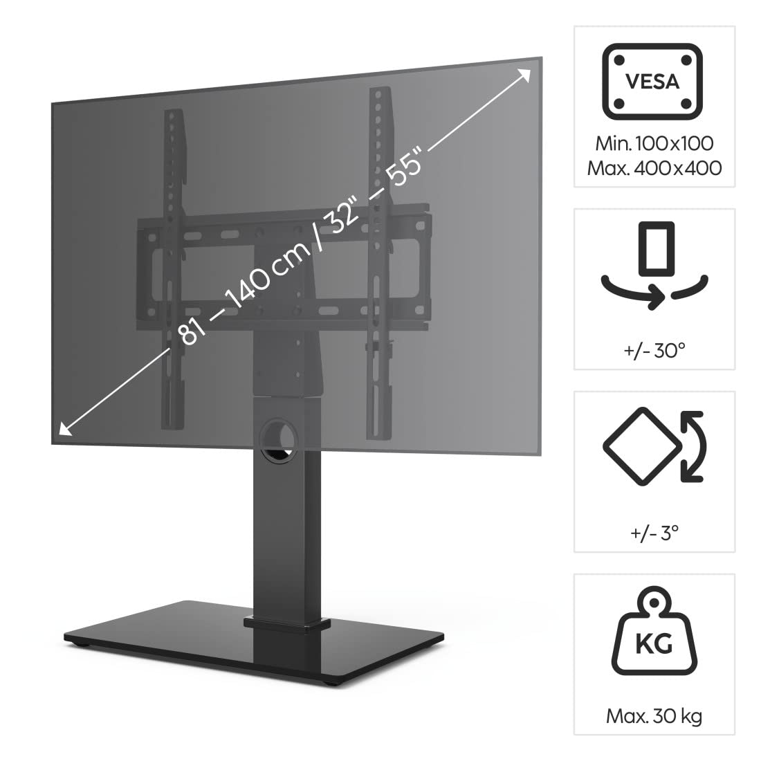 Hama | Soporte de pie para TV de 37 a 55" (Soporte de Carga máxima de 30kg, VESA de 100 x 100 hasta 400 x 400, Pantallas de hasta 140cm) Negro