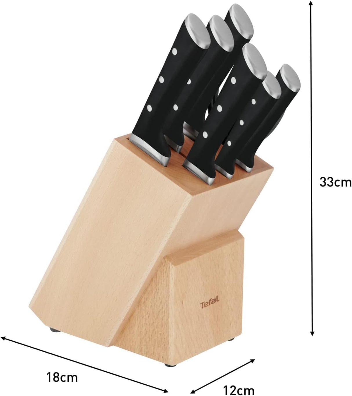 Tefal Ice Force – Bloque de 7 cuchillos: Pan 20 cm, Chef 20cm, Santoku 18 cm, Universal 11cm, Pelar 9cm | Acero Inoxidable Alemán, Corte Preciso, Mango Remachado, Resistente a la Corrosión