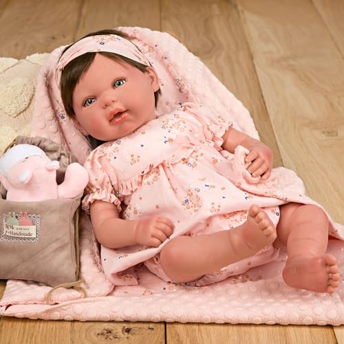 ARIAS - Muñeca Reborn Esther de 45 cm con Manta y Peluche, Bebé Realista con Ropita Rosa, Chupete y Chupetero, Extremidades de Vinyl y Cuerpo Blando, Juguete para Niños y Niñas +3 años (ARI98083)