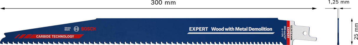 Bosch Professional 10x Hojas de sierra sable Expert `Wood with Metal Demolition` S 1267 XHM (para Madera con metal duro, Longitud 300 mm, accesorios Sierra sable)