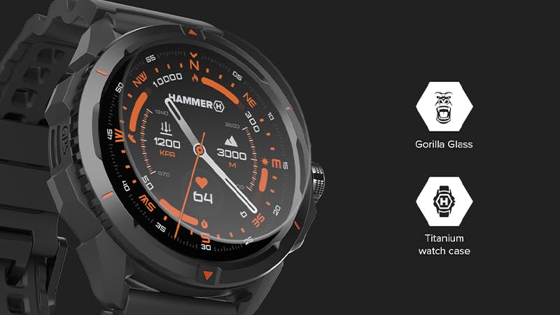 Hammer Watch 2 smartwatch, Pantalla AMOLED+ Gorilla Glass, GPS, 530 mAh, hasta 13 días de Funcionamiento, Modo Deportivo, Linterna integrada, Robusto, Apto para Uso en Exteriores