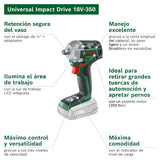 Bosch llave de impacto a batería UniversalImpactDrive 18V-350 (apriete potente y fijación en la obra; par de apriete máx.: 350 Nm; adaptador hexagonal; set de tuercas; sin batería)