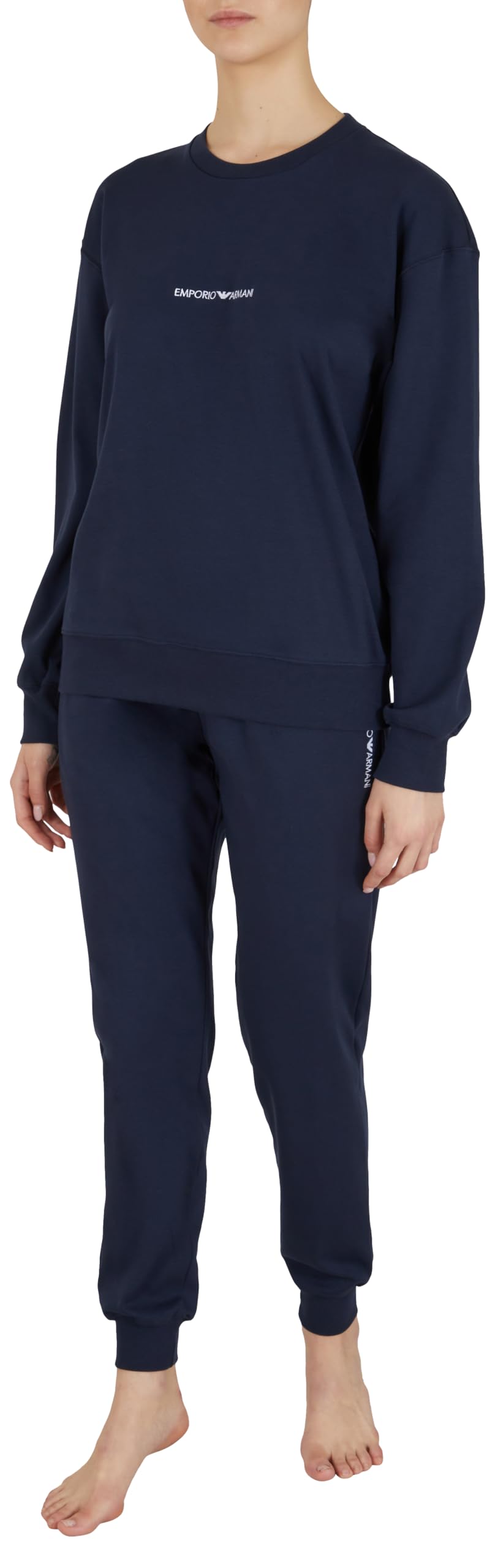 Emporio Armani Interlock Lounge Long Pajamas Conjunto de Pijama, Marine, M De Las Mujeres