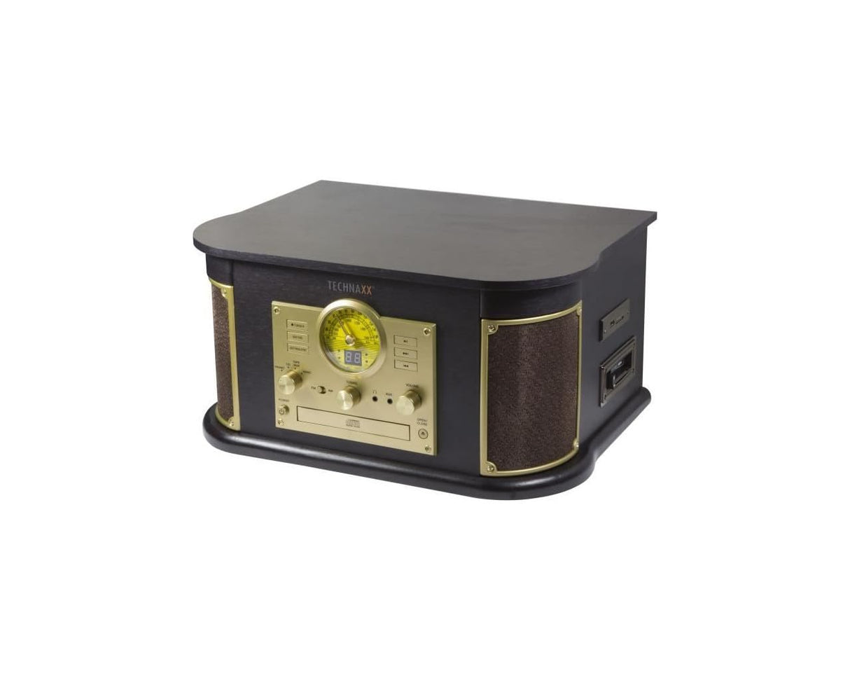 Technaxx de Alemania con Tocadiscos Bluetooth V2.0 Digitalización de discos de vinilo Casetes CD Función de radio AUX RCA Altavoces estéreo TX-103