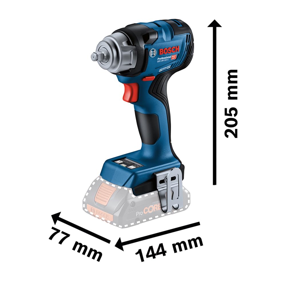 Bosch Professional 18V System atornillador de impacto a batería GDS 18V-320 C (par de apriete 320 Nm, par de arranque 540 Nm, sin baterías ni cargador)