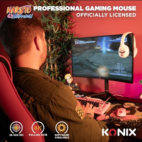Konix Naruto Shippuden Ratón Gaming Cable/inalámbrico PC - Edición Pro Collector Numerada - 32 000 dpi - Autonomía 70 h - Diseño Kurama/Kyûbi