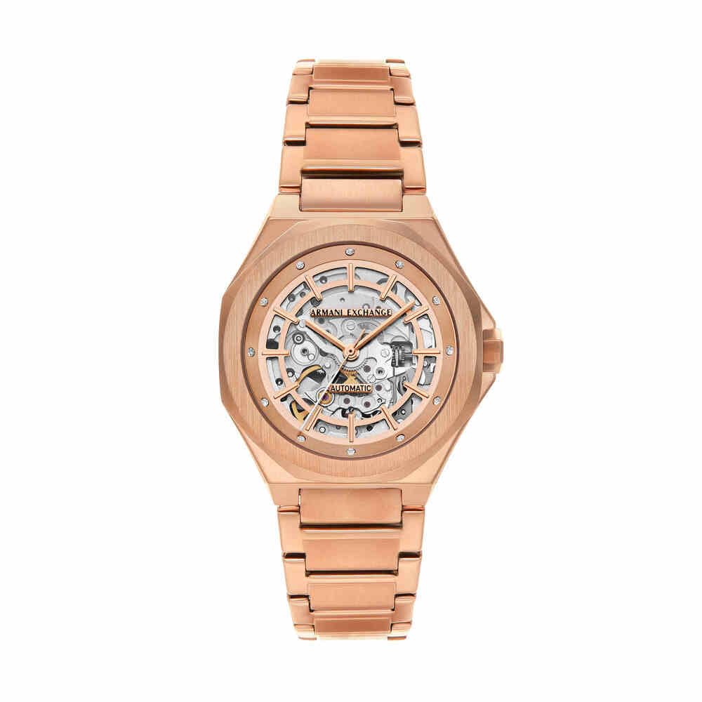 Armani Exchange Orologio da Donna, Movimento automatico a tre lancette e cassa da 36 mm con cinturino in Acciaio inossidabile, Tono Oro