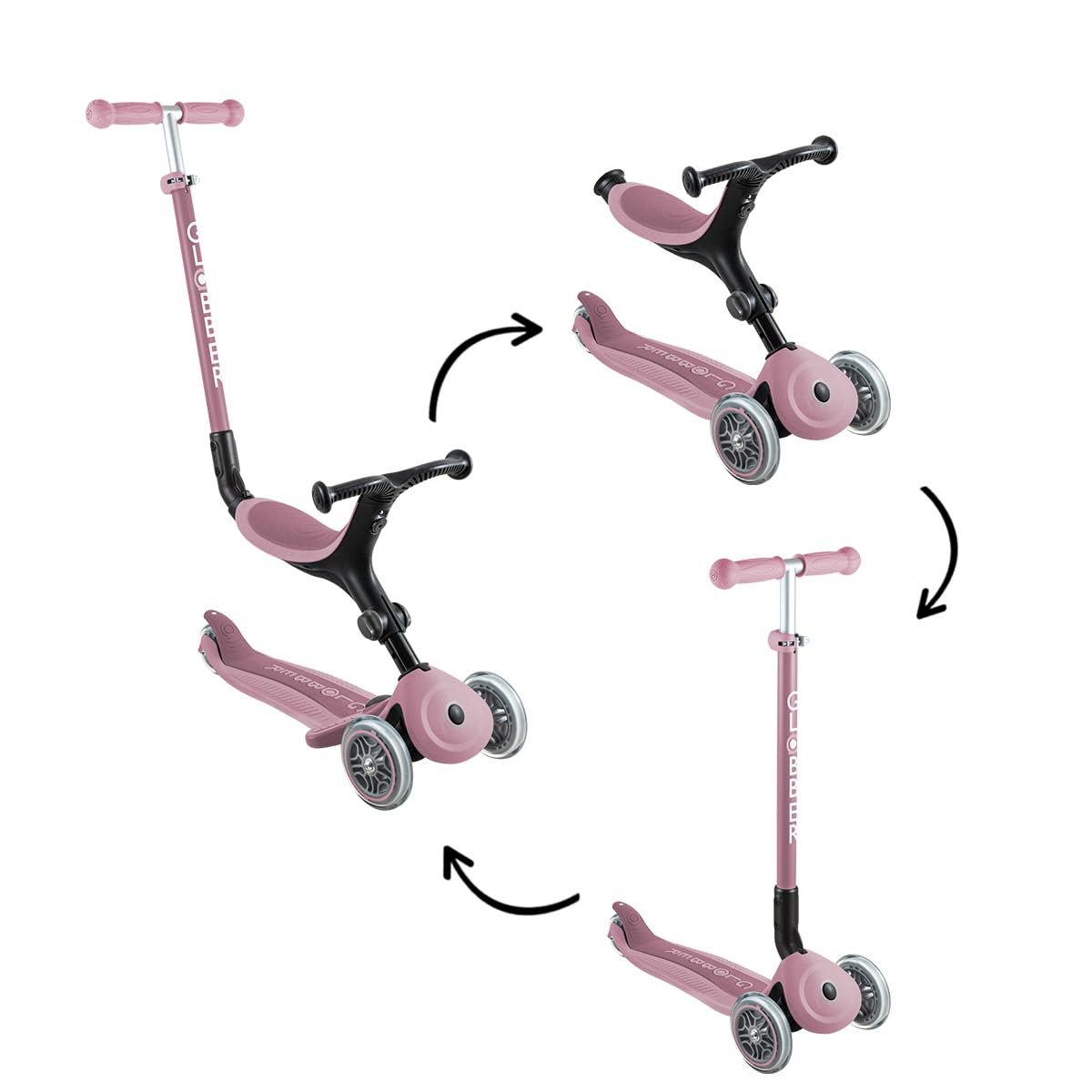 Globber GO•UP Active Eco – Patinete escalable de 3 Ruedas con Asiento, para niños de 15 Meses a 6 años, Rosa