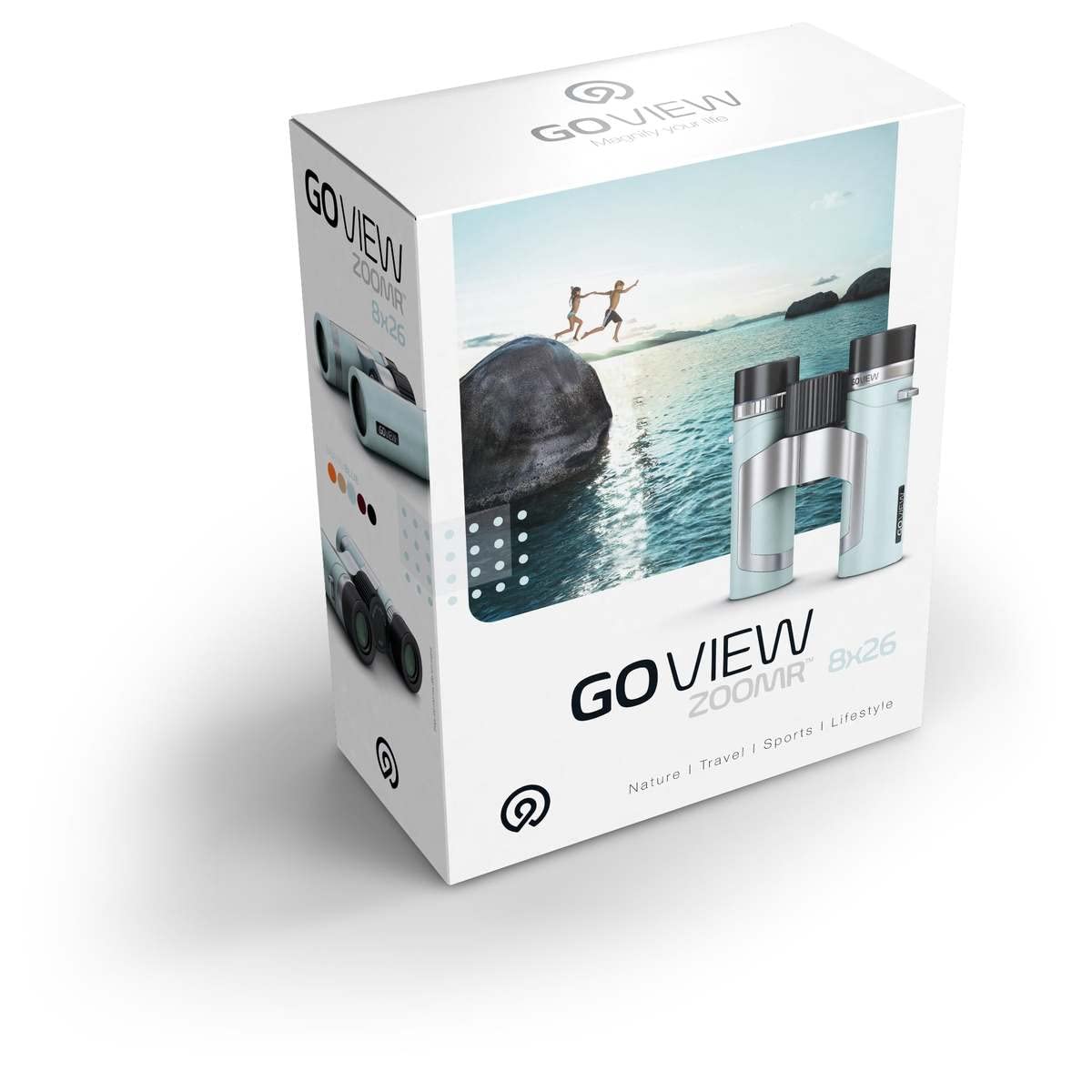 GoView ZOOMR 8x26 prismáticos pequeños y Ligeros (Aumento de 8X, Carcasa de magnesio, Incluye Adaptador para Smartphone y Accesorios) Miami Azul