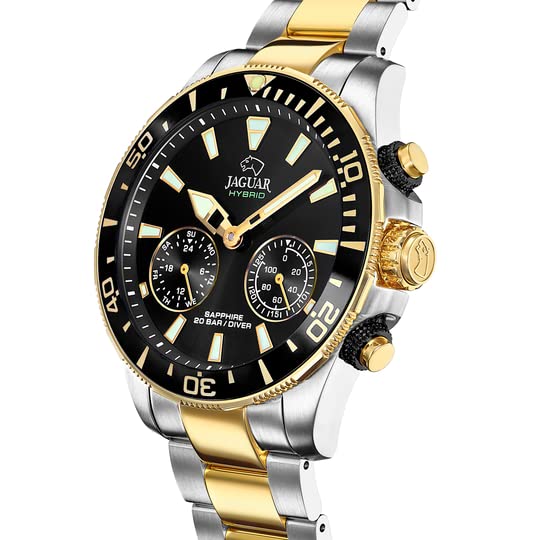 JAGUAR Reloj Modelo J889/2 de la colección Connected, Caja de 45,7 mm Negro con Correa de Acero Bicolor para Caballero