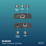 DIGITUS Receptor extensor HDMI IP para DS-55351 – UHD 4k 60 Hz – HDMI 2.0 – hasta 200 m de alcance – unidad receptora – punto a multipunto – CAT 6 – negro