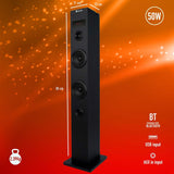 NGS Sky Charm - Altavoz de Torre, Bluetooth de 50W con Mando a Distancia, Entrada Óptica, USB, Radio FM y Entrada AUX, Color Negro
