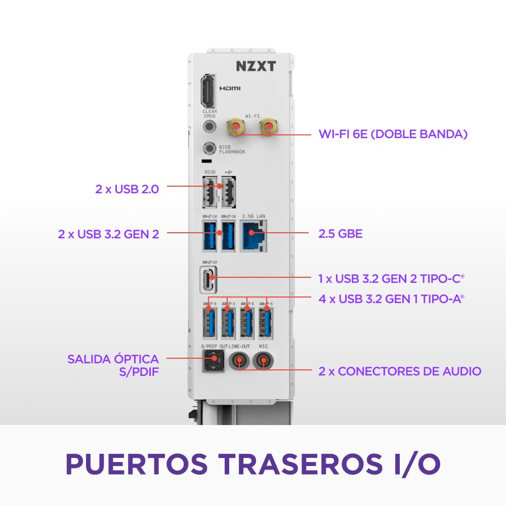 NZXT N7 B850 - Placa Base Gaming AMD B850 AM5 ATX para Ryzen 9000/8000/7000-16+2+1, DDR5, 3X M.2, PCIe 5.0, Wi-Fi 6E, 2.5GbE, USB 4 – M.2 NVME con Cierre rápido – Cubierta Completa – Blanco