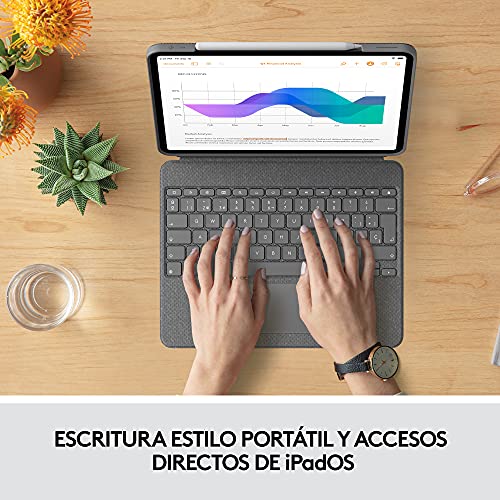 Logitech Combo Touch Funda con Teclado para iPad Pro 12,9 Pulgadas (5a Gen. - 2021) - Teclado Retroiluminado Extraíble con Soporte, Trackpad, Smart Connector - Disposición QWERTY Español - Gris