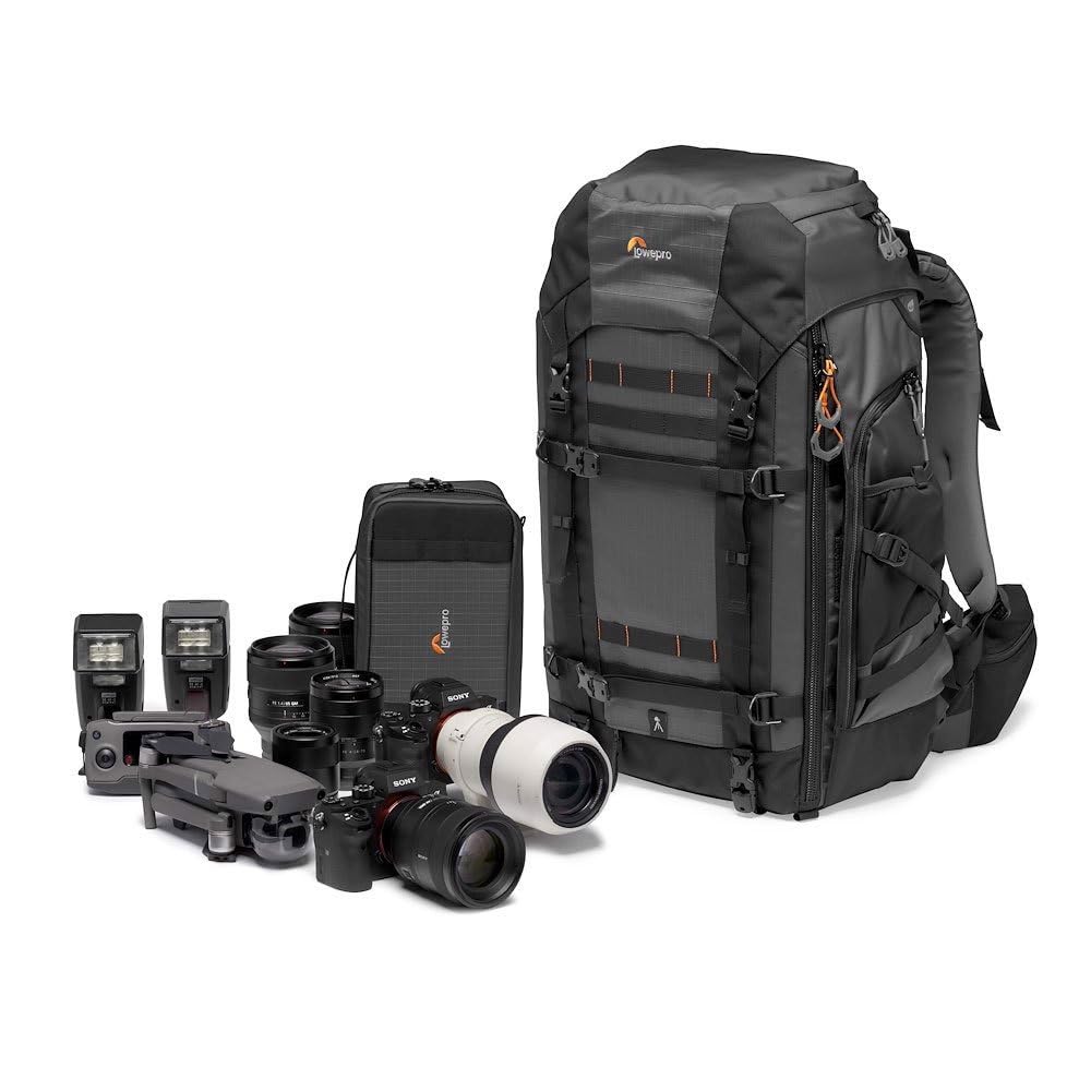 Lowepro Pro Trekker BP 550 AW II, mochila para fotógrafo de exteriores con tejido reciclado, cabe laptops y tablets de hasta 15" con divisiones Maxfit, tapa impermeable, negra o gris oscuro