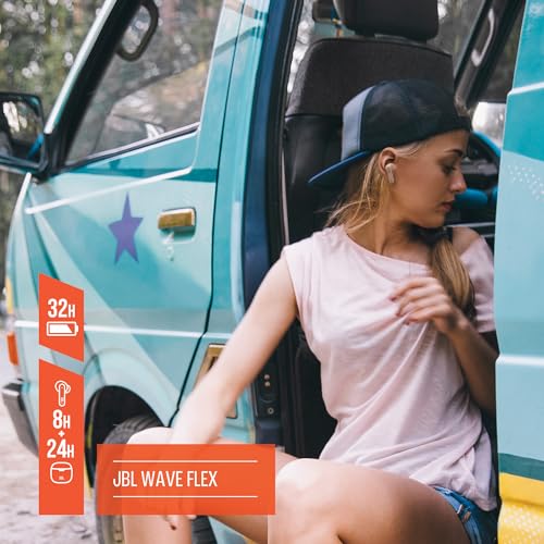 JBL Wave Flex, auriculares inalámbricos In-Ear con resistencia al agua IP54 e IPX2, tecnología TalkThru y AmbientAware y 32 horas de duración de la batería, en beige