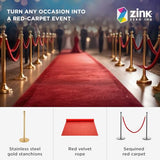 Zink Paquete de Alfombra Roja Zink - 4 Postes Dorados de Acero Inoxidable de 90 cm con Cuerda de Terciopelo de 1,5 m para Fiestas, fotomatones, Bodas, teatros, etc.