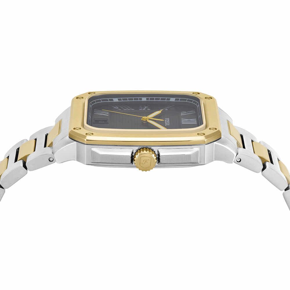 Fossil Reloj Crosby para Hombre, Movimiento de Cuarzo de Tres Agujas con Fecha y Correa de Acero Inoxidable, Plata y Tono Dorado