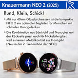 Knauermann Neo 2 (2025) – Oro Redondo – Reloj de Salud Smartwatch – ECG – Función HRV – BT Bluetooth – Apnea del sueño – Presión Arterial – Correa de Piel de Vacuno Negra, Durchmesser: 40 mm,