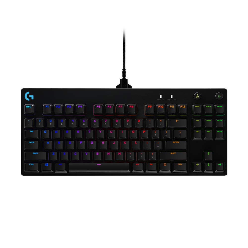 Logitech G Pro TKL Teclado Gaming Mecánico sin Teclado numérico, Teclas GX-Clicky Azules, RGB LIGHTSYNC, Diseño portátil para Esports, Cable Micro USB Desmontable, QWERTY Español, Negro