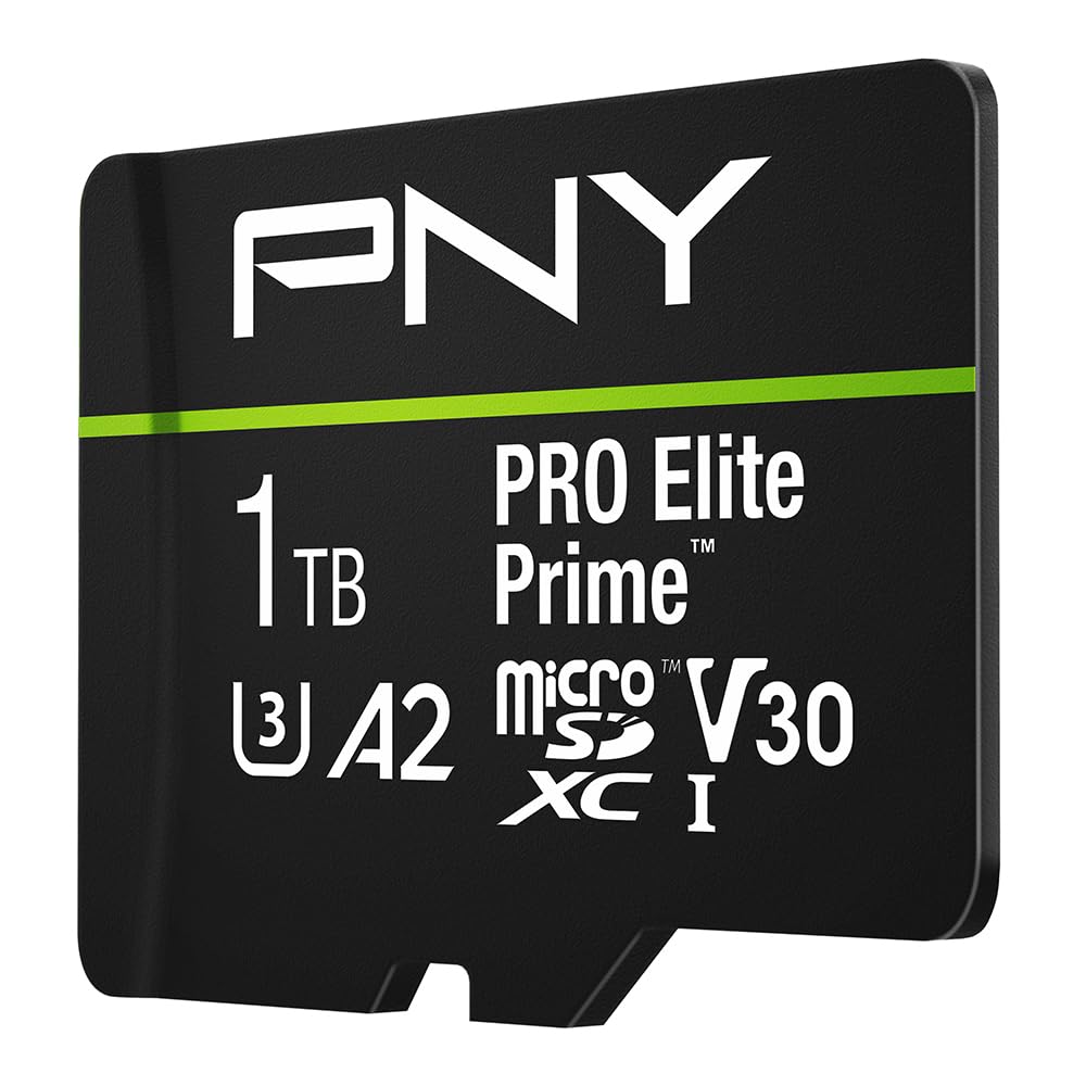 PNY Tarjeta microSDXC 1TB Pro Elite Prime Class 10 U3 V30 A2 + Adaptador SD - hasta 200MB/s, Class 10, U3, V30, A2, 4K UHD, Full HD, UHS-I