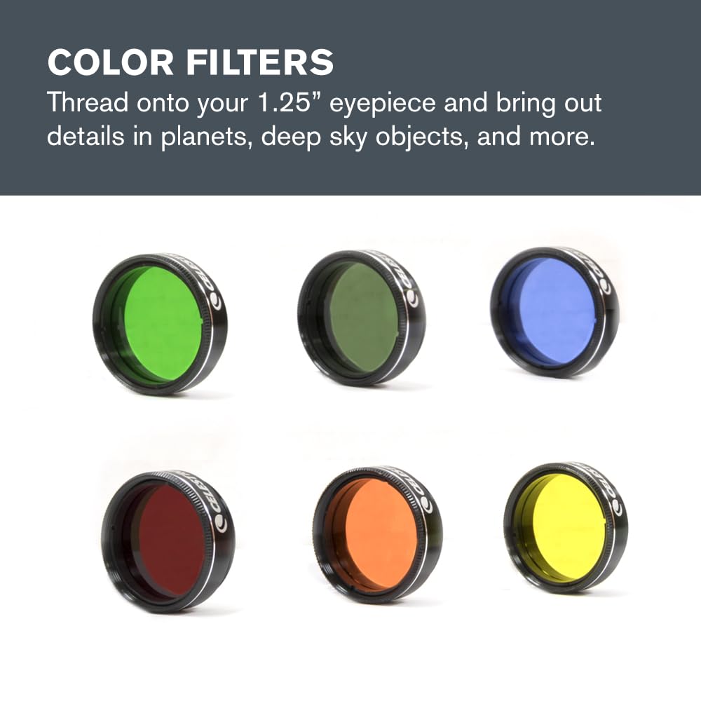 Celestron 94303 Kit Ocular y Filtro de 1.25 Pulgadas, Incluye 14 Piezas en Funda de Transporte con Revestimiento de Espuma metálica, Plateado