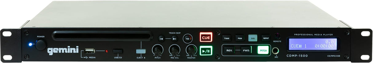 Gemini Sound CDMP-1500: Reproductor de CD Profesional de 1 Pulgada montado en Rack para Bares, Discotecas, Estudios de Baile y Otras