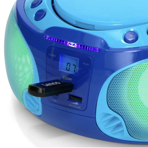 Lenco SCD-650 Reproductor de CD para niños - Radio CD - Karaoke - Sistema estéreo - Boombox - Reproductor de CD/MP3 y USB - Potencia 2 x 2 W RMS - Función Sing-A-Long - Micrófono - Azul