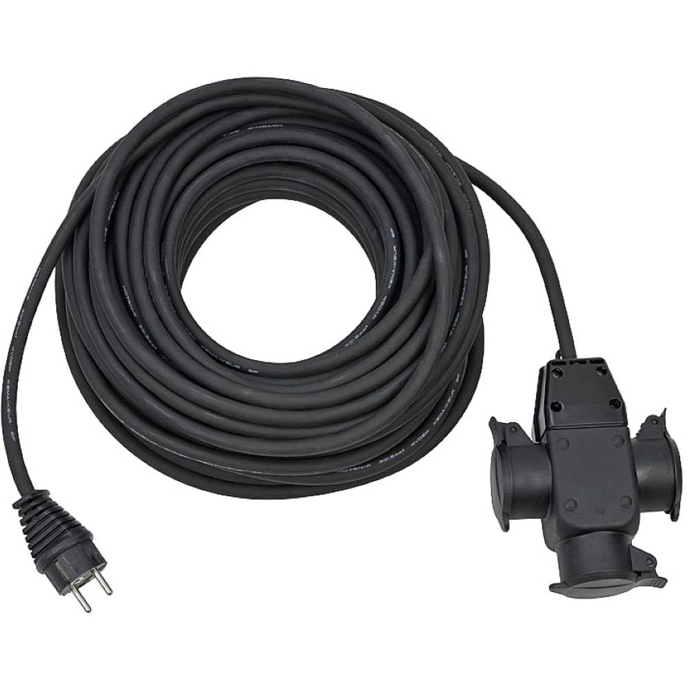 Brennenstuhl Cable alargador de 25 m con 3 enchufes en el Acoplamiento de Goma Externo IP44 (Cable de 25 m, para Obra y construcción) Negro