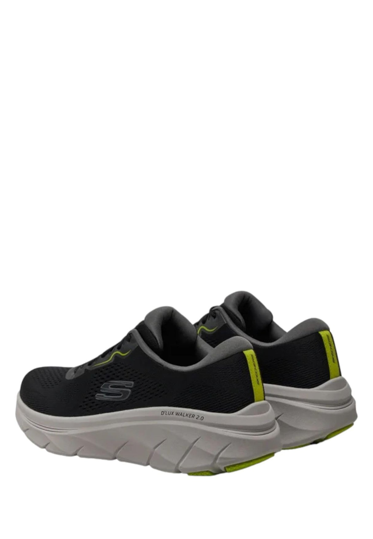 Skechers D'Lux Walker 2.0 Swave, Zapatillas Hombre, Black Engineered Mesh/Synthetic/Lime Trim, 46 EU