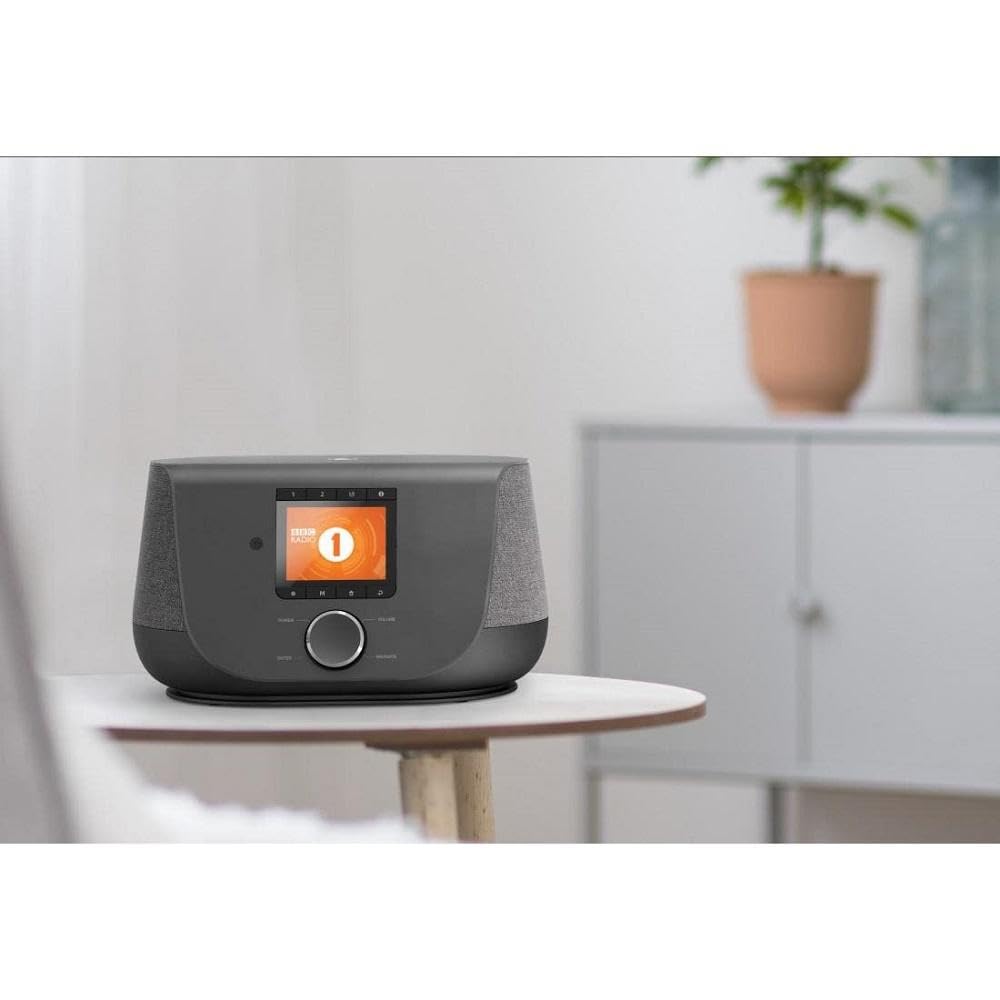 Hama Radio Digital Smart con WiFi/DAB/DAB+/FM, Bluetooth/Spotify Streaming, Altavoz de 2 Vías, Carga de Teléfono Móvil, Negro