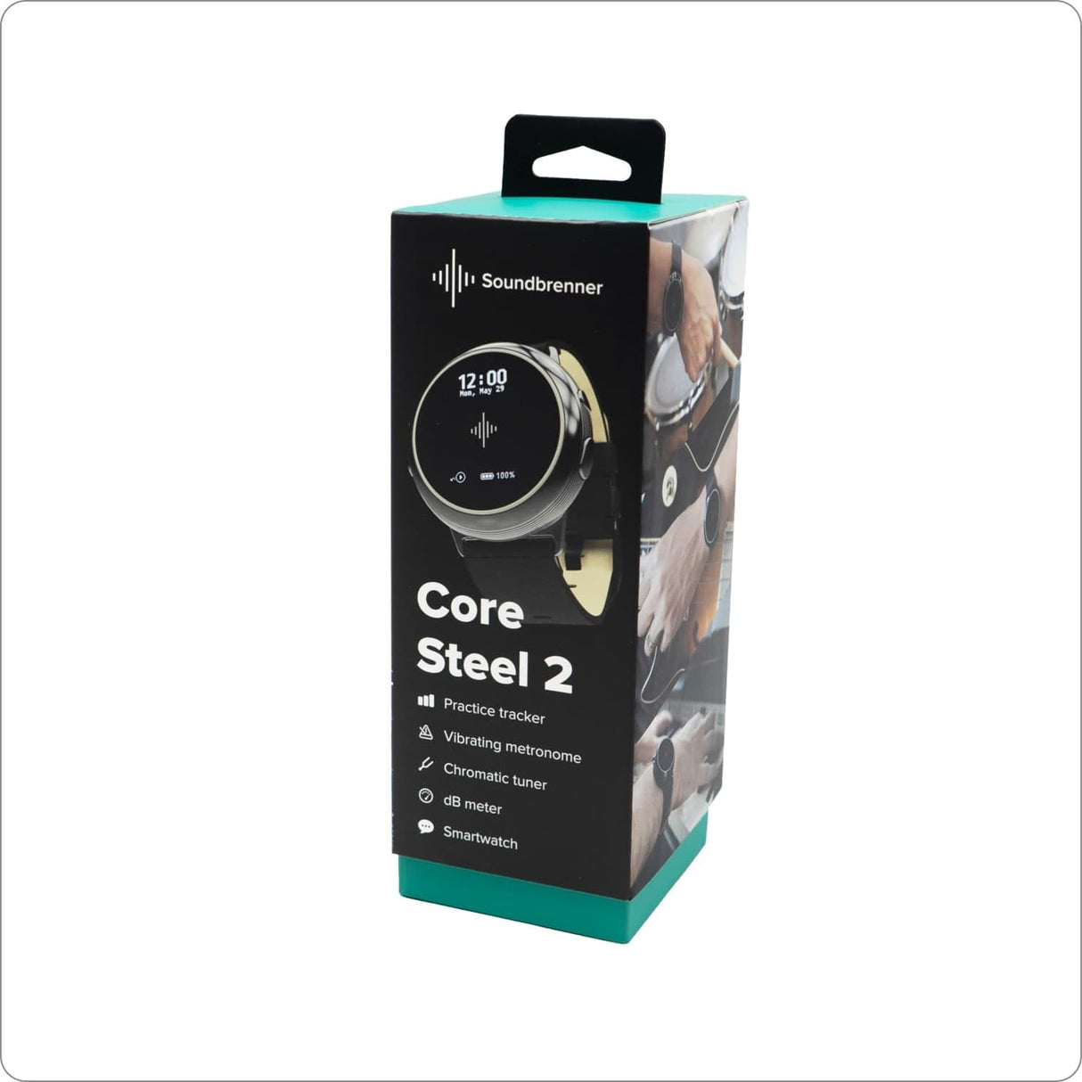 Soundbrenner Core Steel 2, compañero de práctica musical para todos los músicos con metrónomo vibratorio, rastreador de práctica, afinador cromático, medidor de decibelios y reloj inteligente, mejor