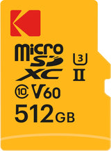 Kodak - Tarjeta MicroSD de 512 GB UHS-II U3 V60 - Velocidad ultrarrápida de Lectura de 300 MB/s, 160 MB/s de Escritura - Vídeo 4K/8K - Almacenamiento Ultra Grande para vídeos y Fotos - Adaptador SD