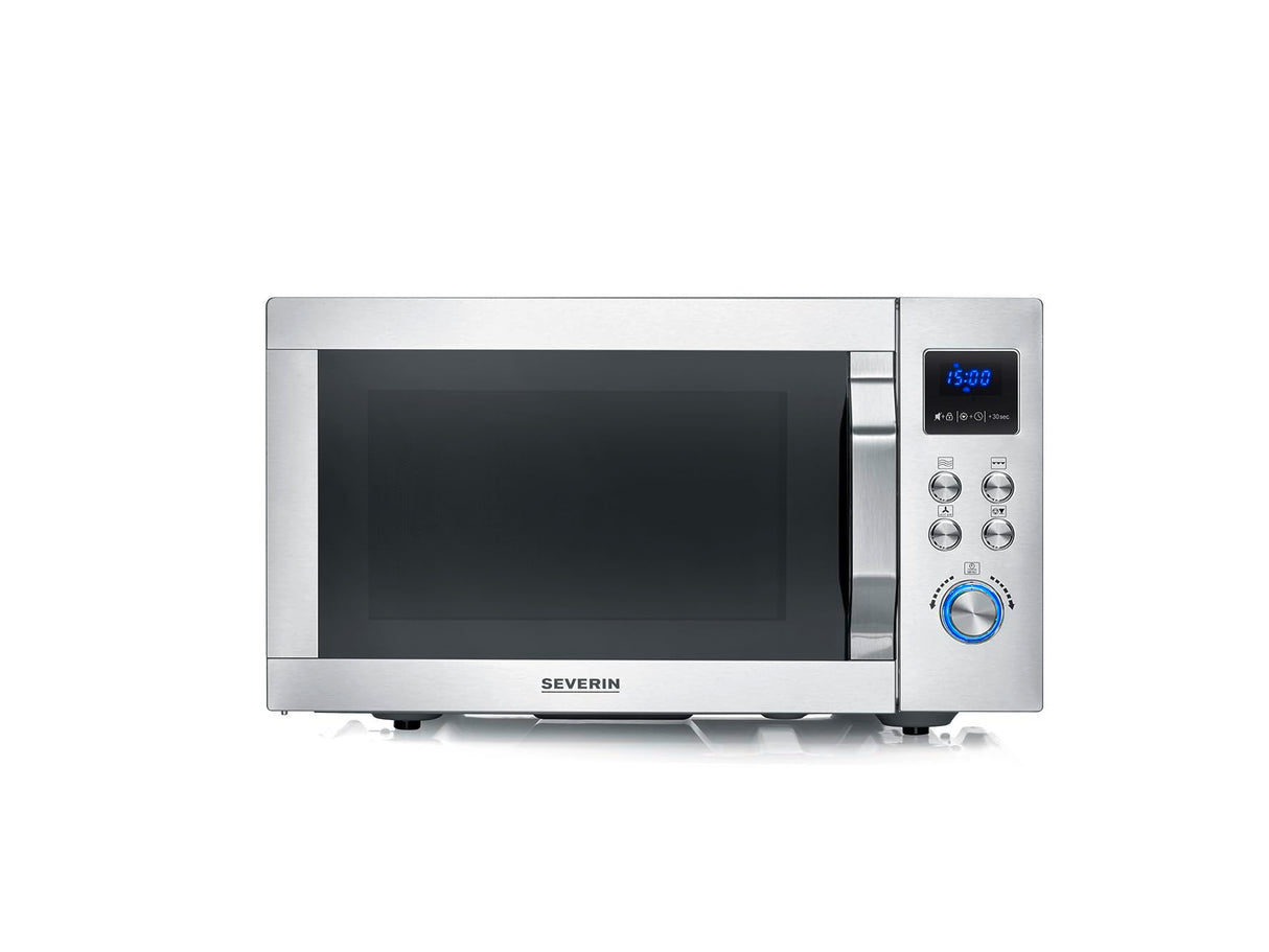 SEVERIN Microondas con grill y convección, función de freidora de aire, 4 en 1 para descongelar, cocinar y calentar, 25 L, acero inoxidable cepillado/plateado, MW 7982