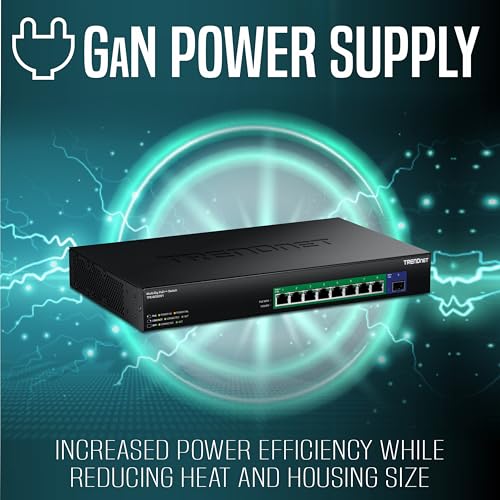 TRENDnet, TPE-BG5091, conmutador PoE++ de 9 Puertos GAN de 2,5 G con Puerto SFP+ de 10 G (480 W), 8 Puertos PoE++ de 2,5 G, 1 Puerto SFP+ de 10 G, 480 W, 60 Gbps