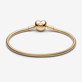 PANDORA Moments 563050C00-20 - Pulsera de eslabones de serpiente con cierre de corazón, plata de ley con aleación chapada en oro, compatible con Moments, tamaño: 20, 20 cm, Plata de ley, Sin gemas