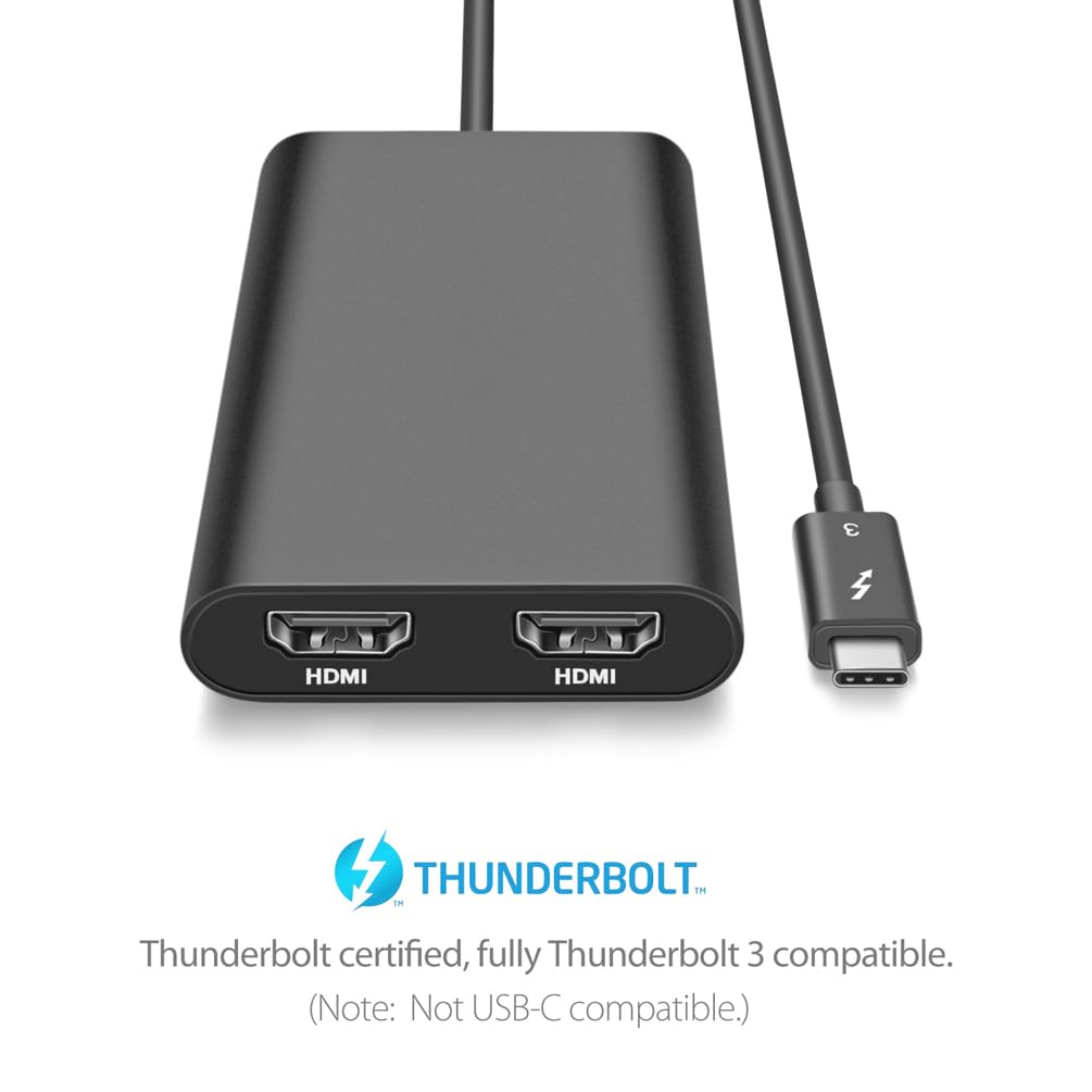 CableGlaxay Adaptador de Salida Thunderbolt 3 a Dual HDMI 2.0 para Ordenadores Mac y Windows Thunderbolt 3 (admite Dos monitores de hasta 4K @ 60 Hz, Solo Compatible con Thunderbolt 3)
