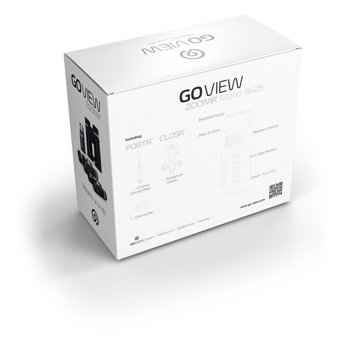 GoView ZOOMR HD Mono 8x25 monocular Compacto de Alta definición, Mini telescopio (Zoom de 8 aumentos, Carcasa de magnesio, Incluye Adaptador para Smartphone y Accesorios) Miami Azul