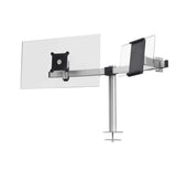 Durable Soporte de mesa Pro para 1 monitor de 21-27" y 1 tableta de 7-13", con paso de mesa, giratorio en 360°, inclinable, ajustable en altura, 508823, plata