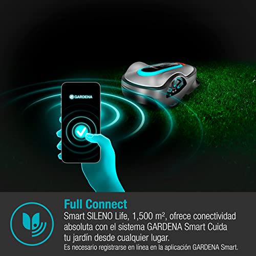 Gardena Robot cortacésped Smart SILENO Life 1500 m²: tecnología Lona AI, Control con aplicación, SensorControl, para Pendientes máx. 35 por ciento, Incl. Pasarela Inteligente, versión ES (19704-74)