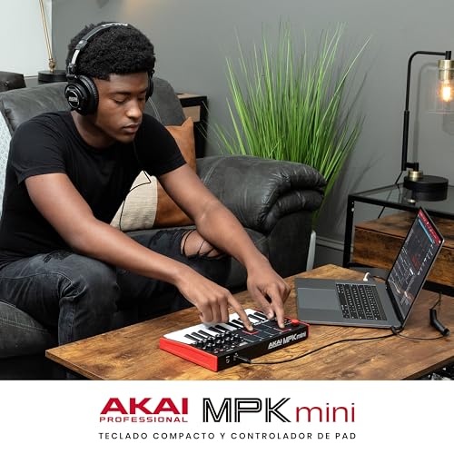 Akai Professional MPK Mini MK3 - Teclado Controlador MIDI USB de 25 Teclas con 8 Drum Pads, 8 Perillas, Software de Producción Musical y Native Instruments Sound Package (NKS Integration)