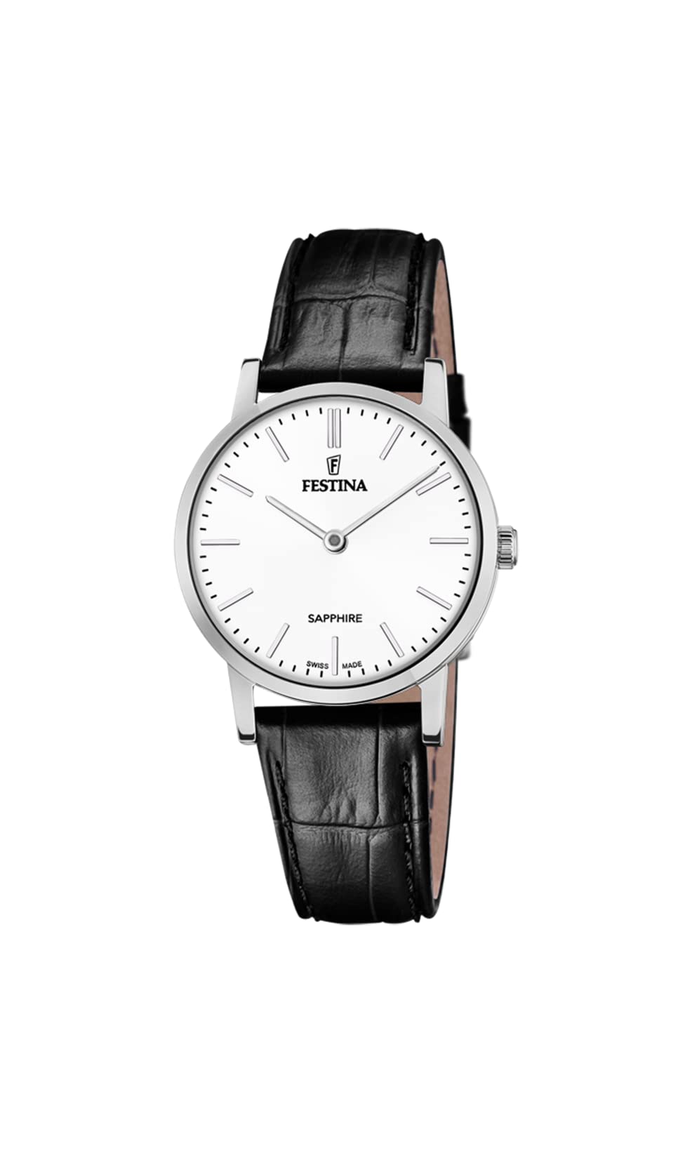 Reloj FESTINA para Mujer F20013/1 Swiss Made Caja de Acero Inoxidable 316l Gris Plata Correa de Cuero Negro