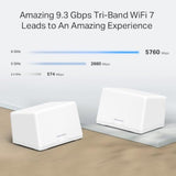 【Nuevo Wi-Fi7】 Mercusys Halo H47BE(2-Pack) - BE9300 Tri-Band Wi-Fi Mesh 7, hasta 9.3 Gbps, Cobertura de hasta 550 m², 3X 2.5G Puertos, fácil config de App | Conecta más de 200 Dispositivos