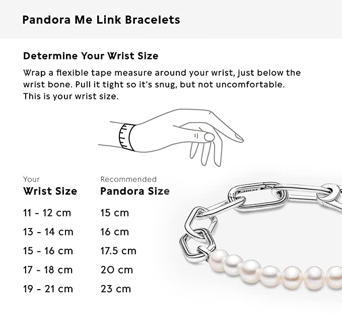 PANDORA ME Pulsera de eslabones de plata de ley con perlas blancas cultivadas en agua dulce, 1