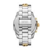 Diesel Reloj Mega Chief para Hombre, Movimiento cronógrafo con Correa de Acero Inoxidable, Tono Oro y Plata, 51 mm