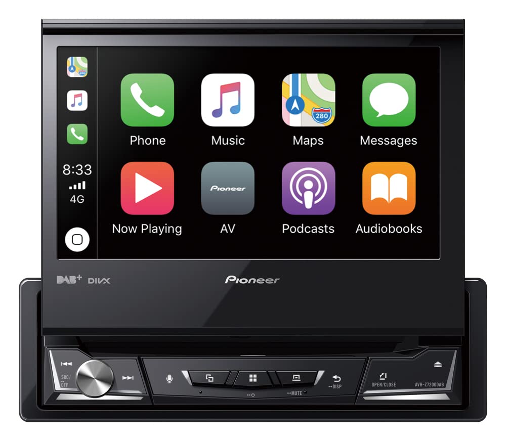 Pioneer AVH-Z7200DAB - Reproductor Multimedia 1-DIN, Pantalla táctil desplegable de 7"y 24 bits, conectividad por Cable USB, Apple CarPlay, Android Auto, Dab/Dab+, Waze, Bluetooth, GEQ de 13 Bandas