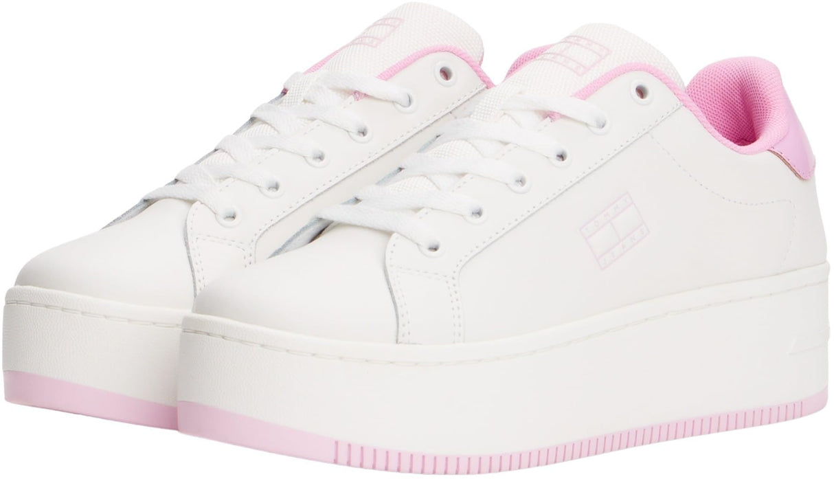 Tommy Jeans Sneaker con Plataforma Mujer de Piel, Multicolor (Ecru/Carnival Pink), 38